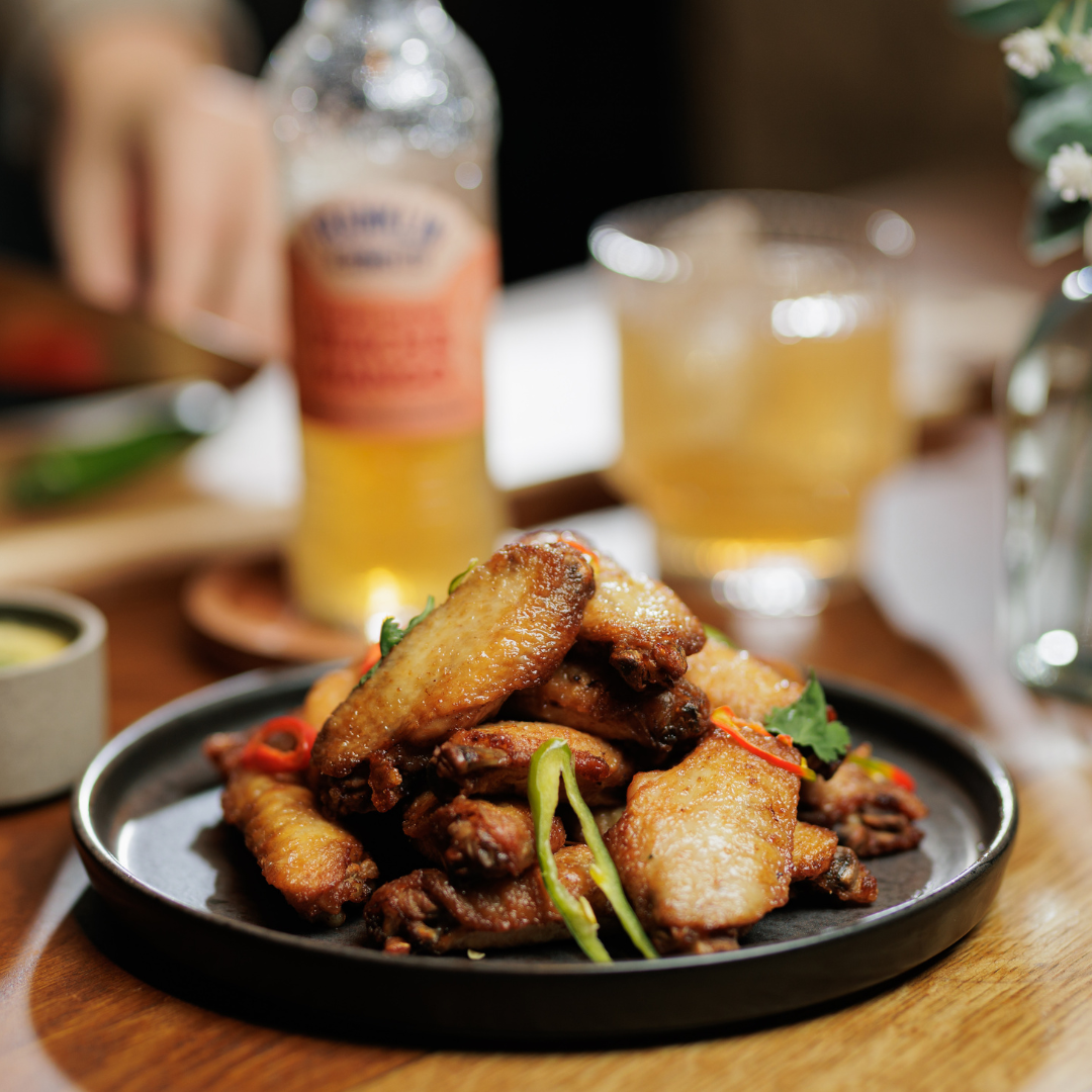 Peach & Mango Hot Wings With Blue Cheese Dip